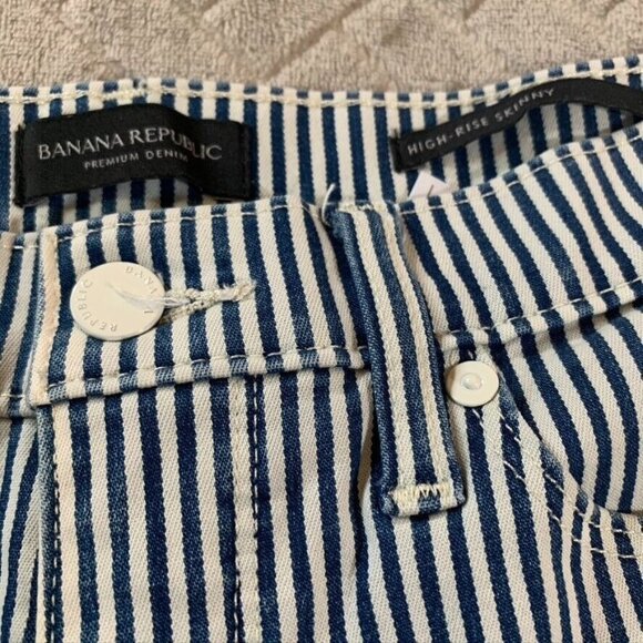 Banana Republic Women 26 Denim Jeans Blue White Striped Skinny High Rise Stretch - Picture 5 of 13